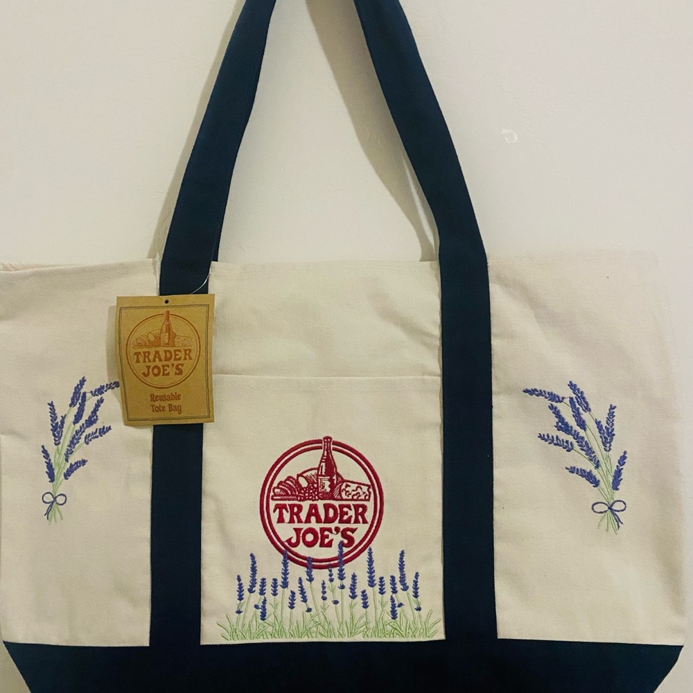 2 NWT Trader Joe’s Canvas tote with embroidery - Picture 2 of 11
